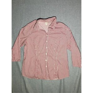 Womens Merona Button Up Size 18W Red White Striped Patriotic Casual Layering